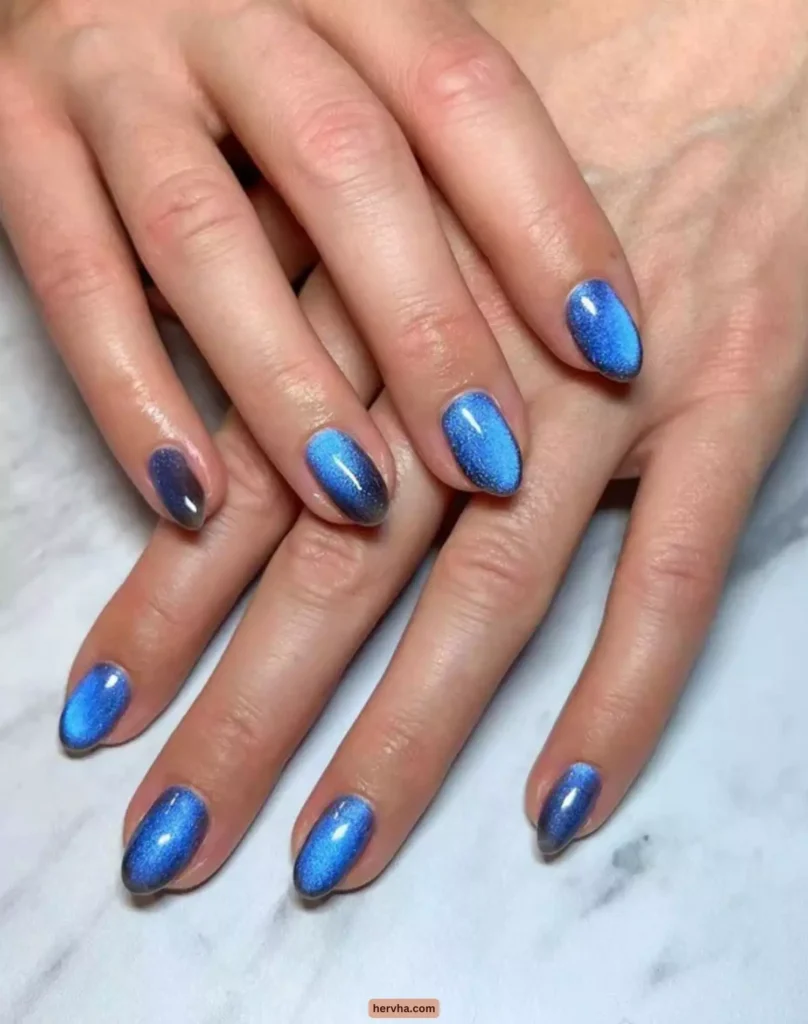 Blue Cat Eye Nails