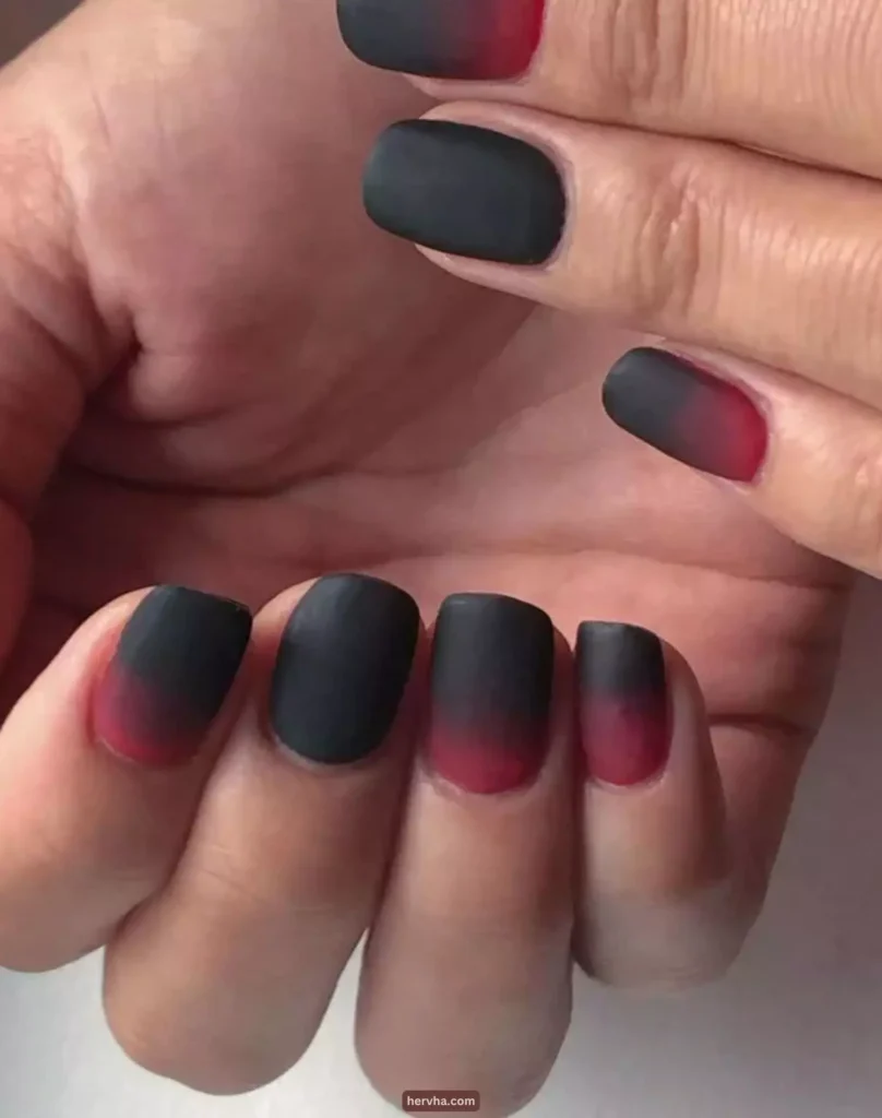 Matte Red and Black Ombré Nails