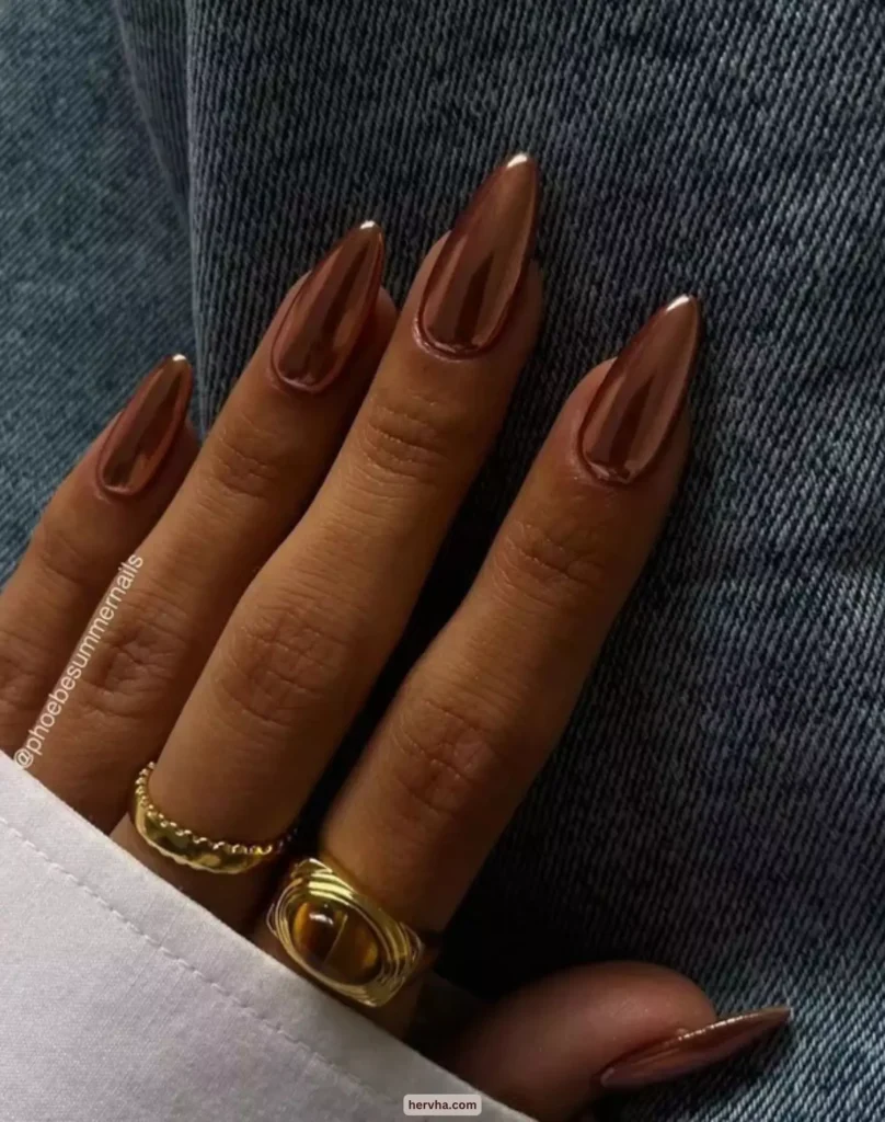 Copper Chrome Stiletto Nails